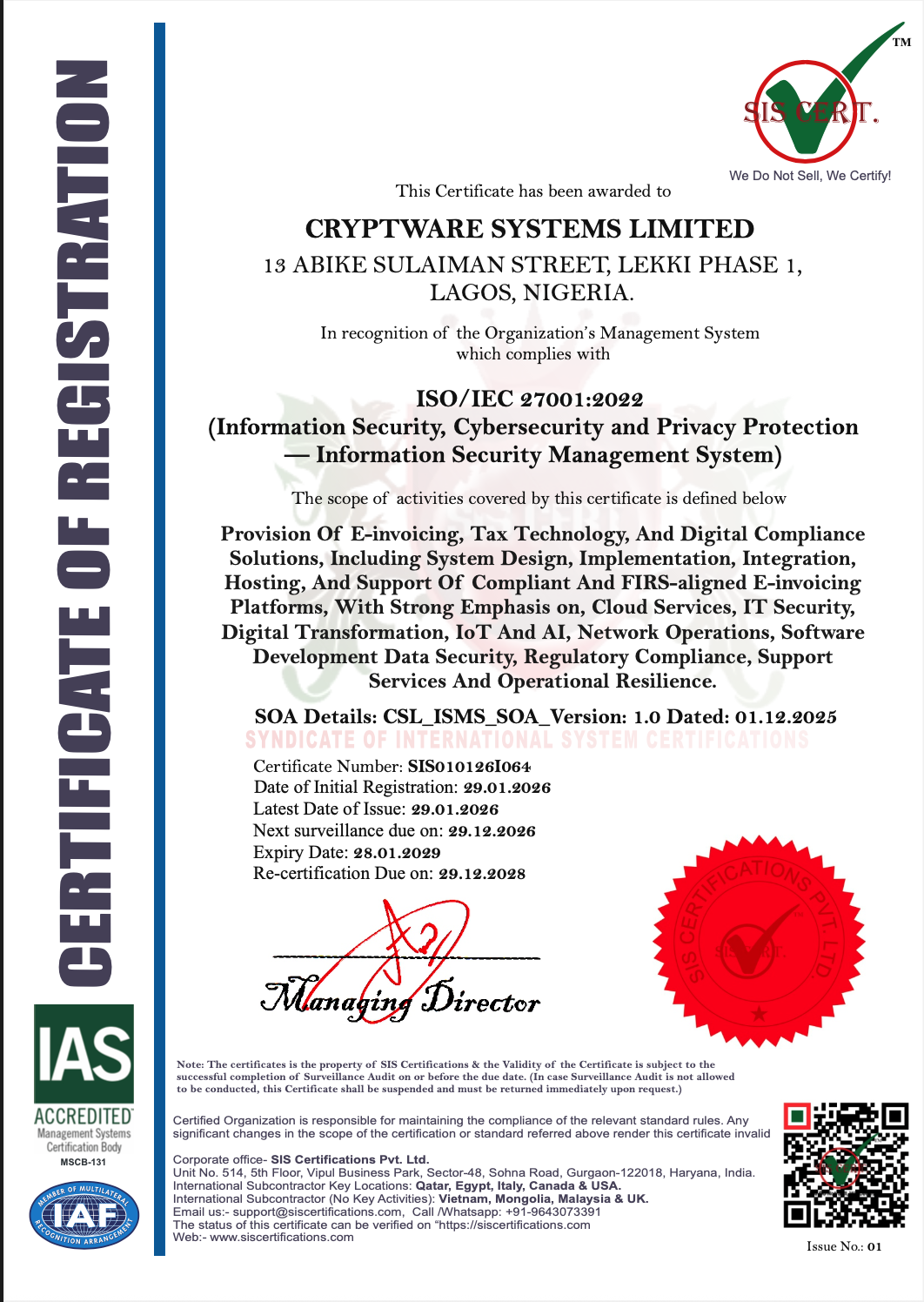 ISO/IEC 27001:2022 Certificate